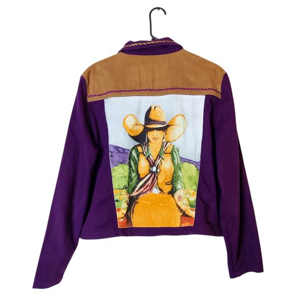 Vtg Doreman Burns Cowgirls by Gordon & James Purple Western Denim Jacket Large - Picture 1 of 10